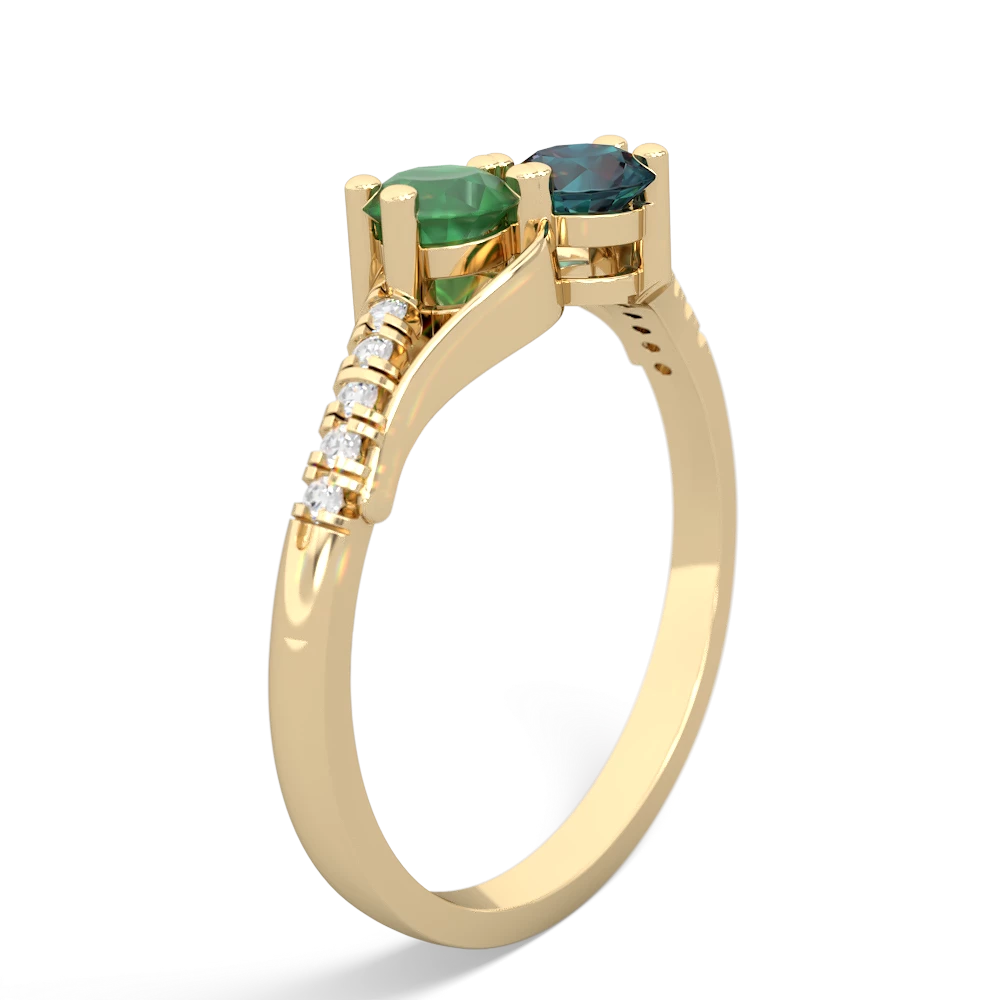 Emerald Infinity Pave Two Stone 14K Yellow Gold ring R5285