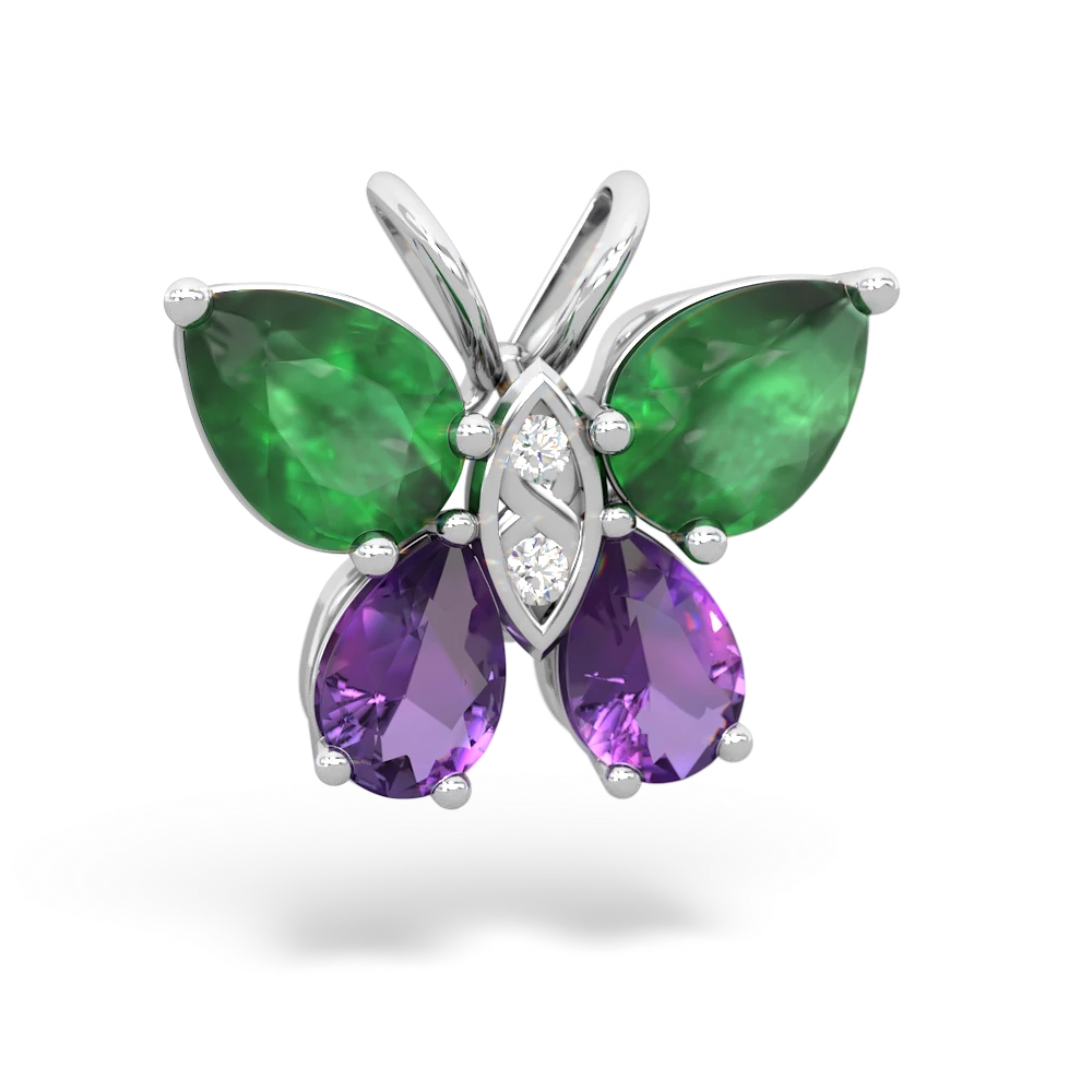 Emerald Butterfly 14K White Gold pendant P2215