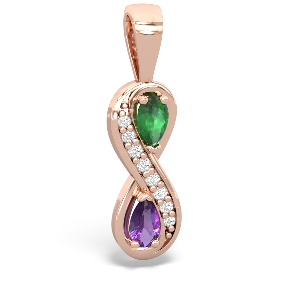 Emerald Diamond Infinity 14K Rose Gold pendant P5390