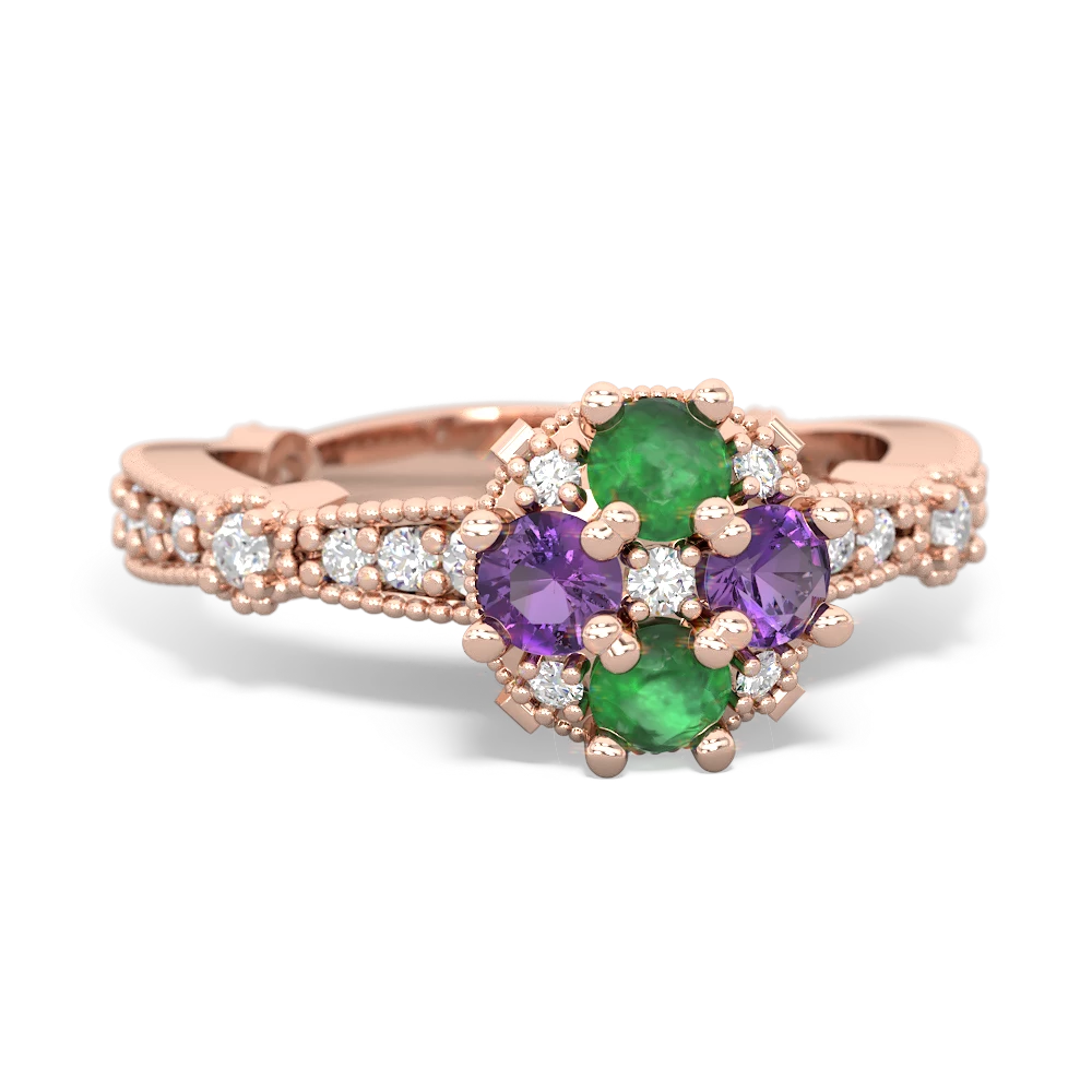 Emerald Sparkling Tiara Cluster 14K Rose Gold ring R26293RD