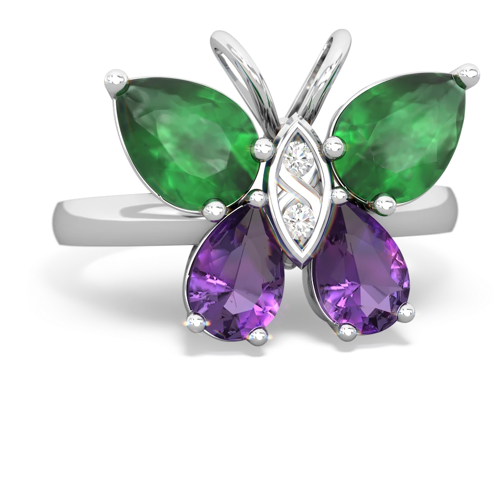 Emerald Butterfly 14K White Gold ring R2215