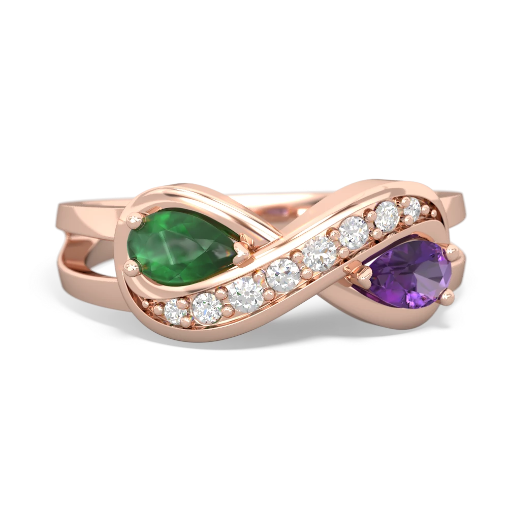 Emerald Diamond Infinity 14K Rose Gold ring R5390