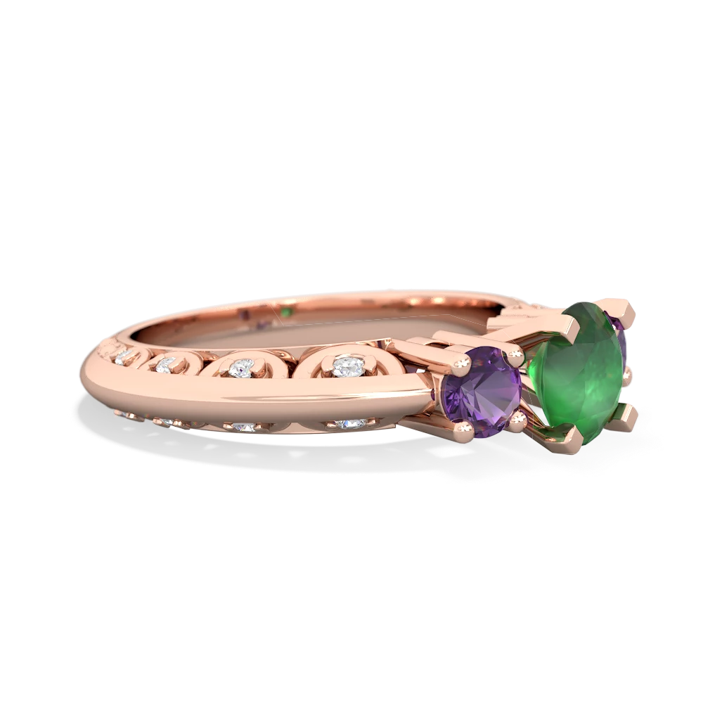 Emerald Art Deco Eternal Embrace Engagement 14K Rose Gold ring C2003