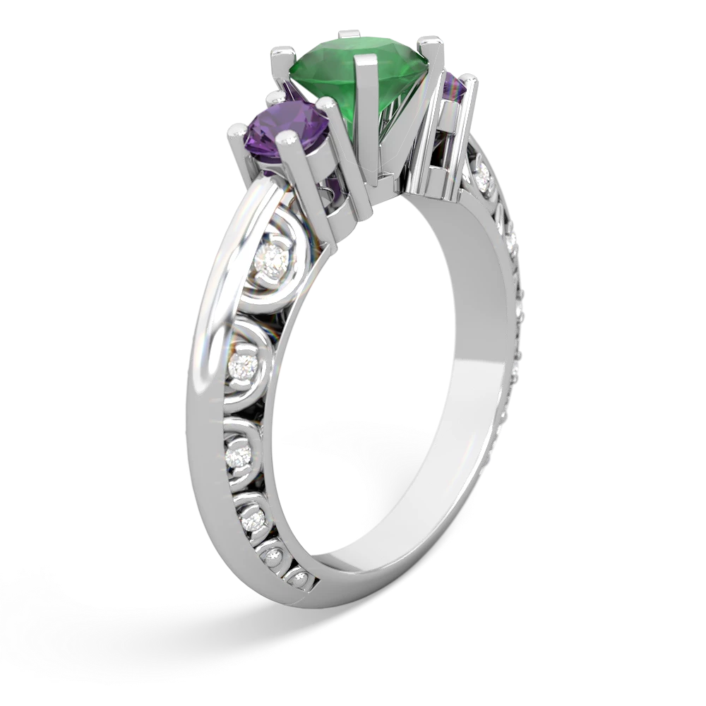 Emerald Art Deco Eternal Embrace Engagement 14K White Gold ring C2003