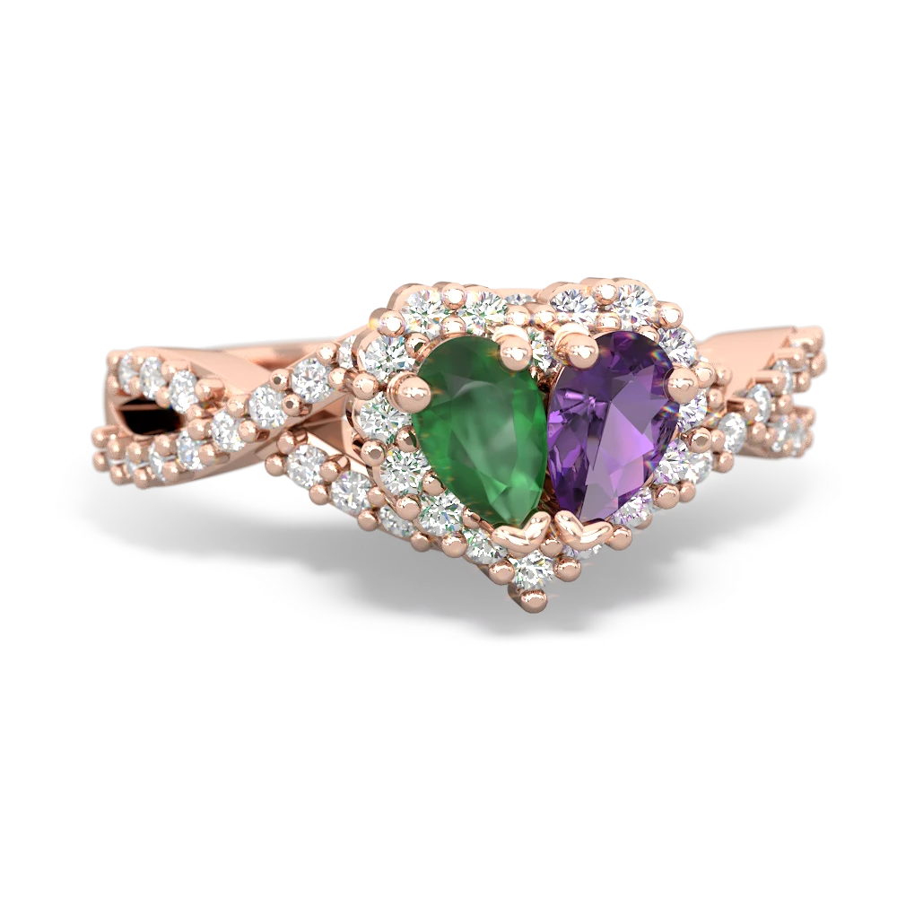 Emerald Diamond Twist 'One Heart' 14K Rose Gold ring R2640HRT