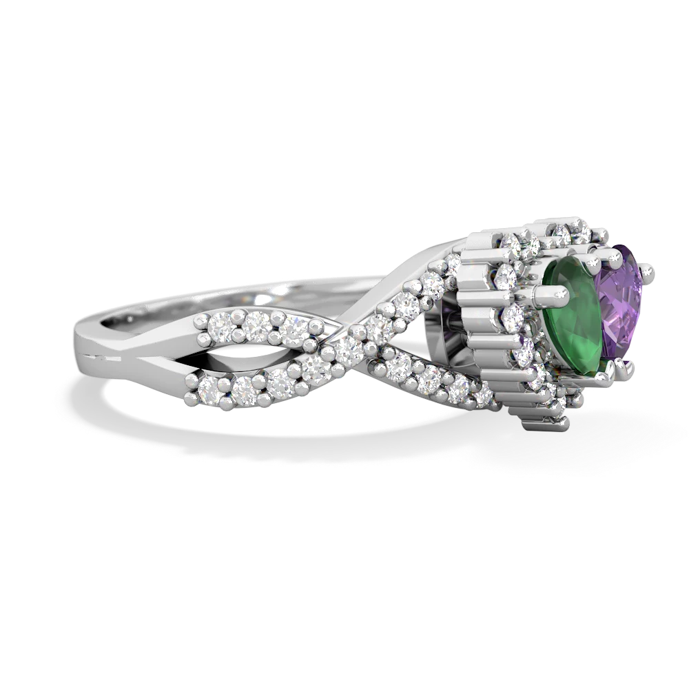 Emerald Diamond Twist 'One Heart' 14K White Gold ring R2640HRT