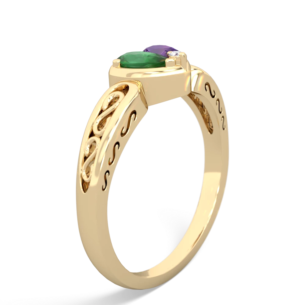 Emerald Filligree 'One Heart' 14K Yellow Gold ring R5070