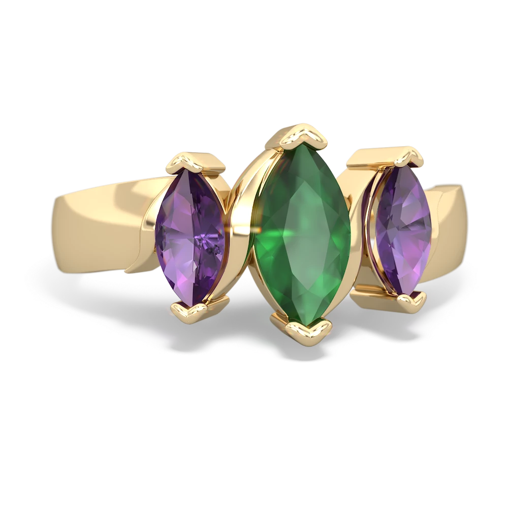 Emerald Three Peeks 14K Yellow Gold ring R2433