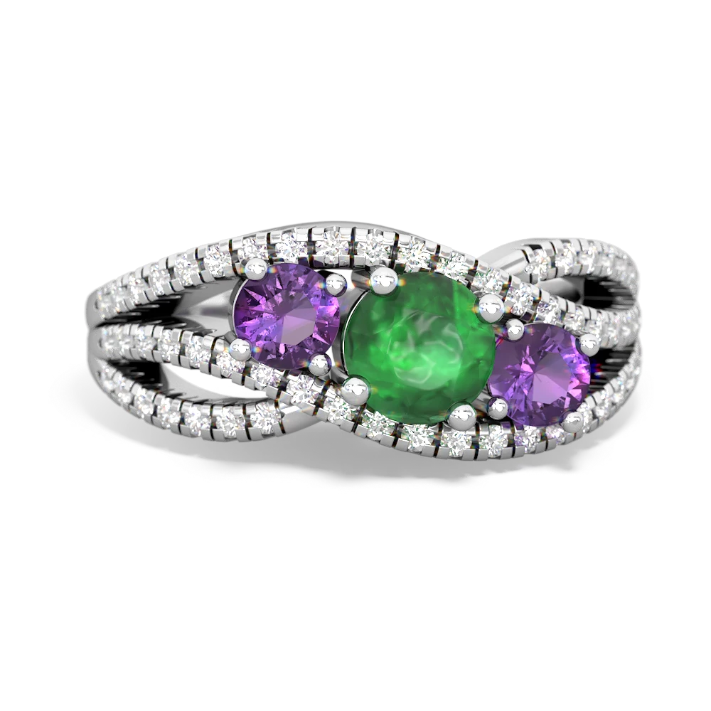 Emerald Three Stone Aurora 14K White Gold ring R3080