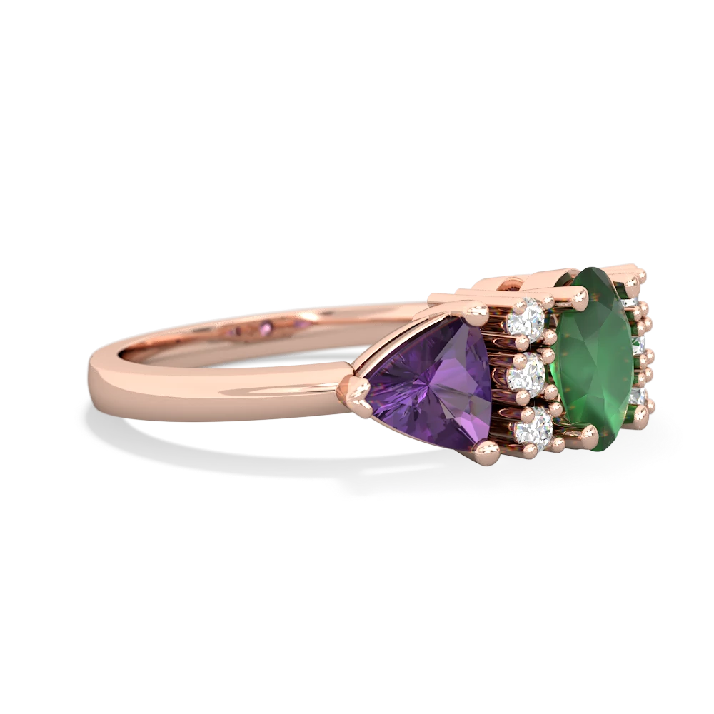 Emerald Antique Style Three Stone 14K Rose Gold ring R2186