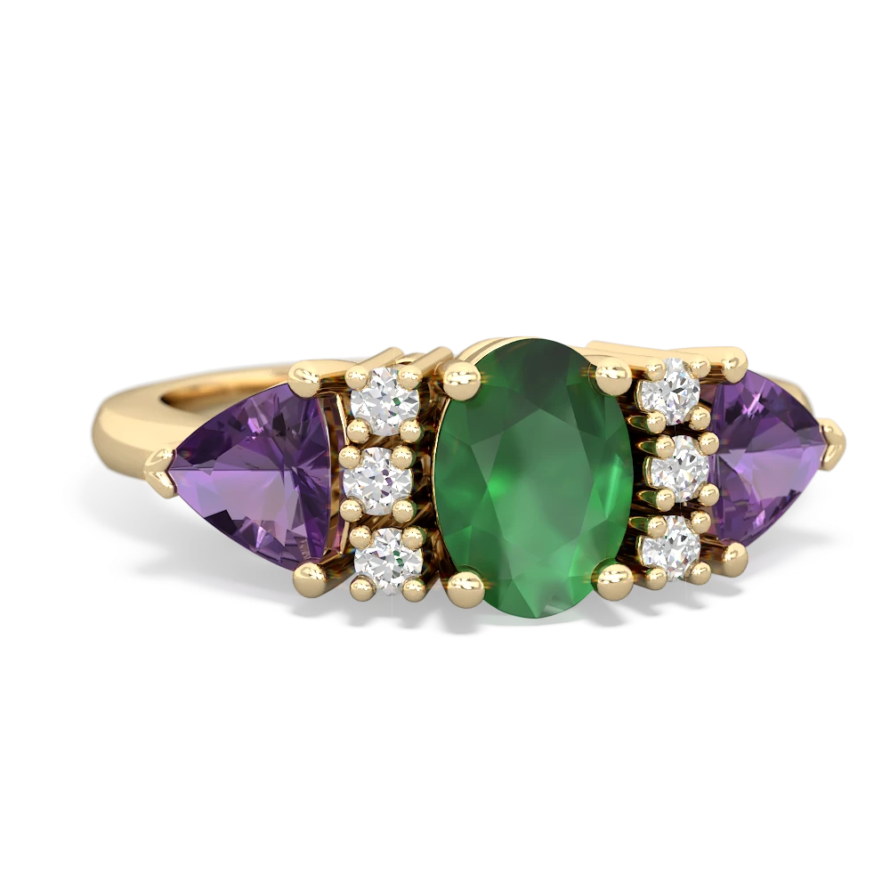 Emerald Antique Style Three Stone 14K Yellow Gold ring R2186