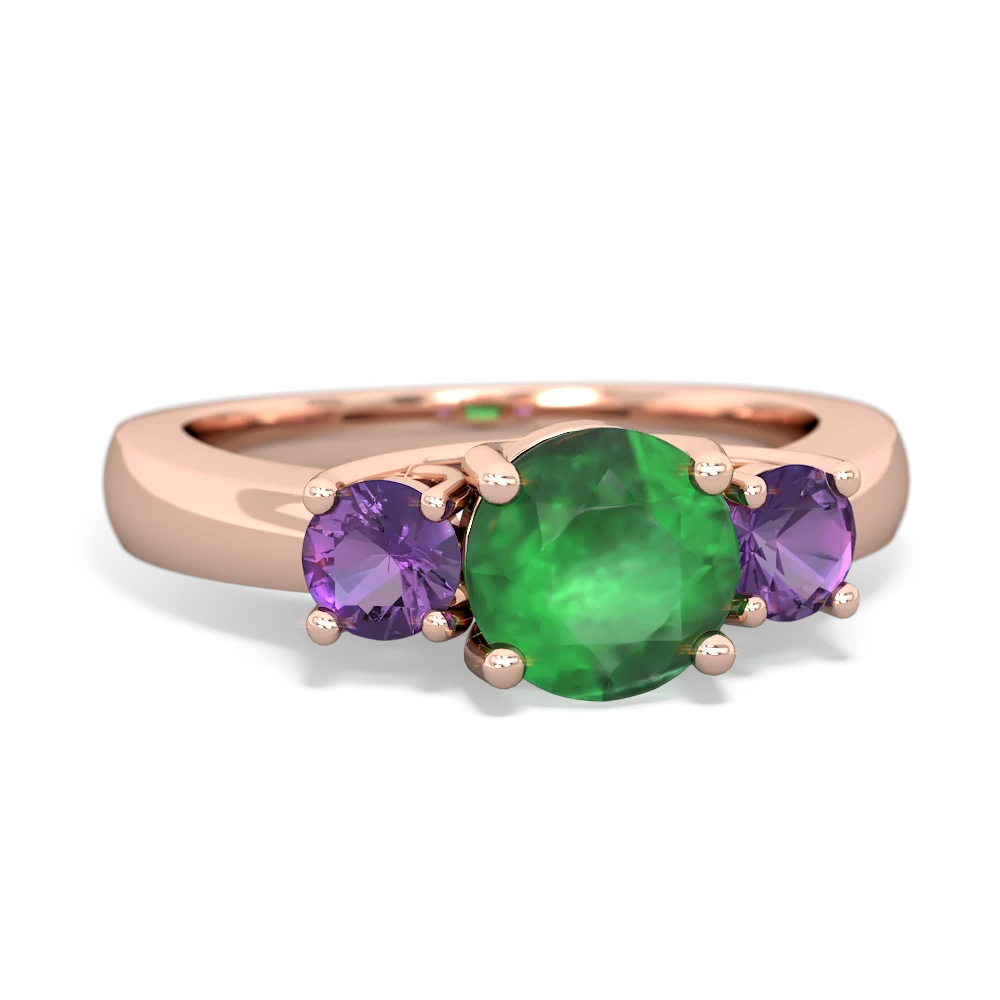 Emerald Three Stone Round Trellis 14K Rose Gold ring R4018