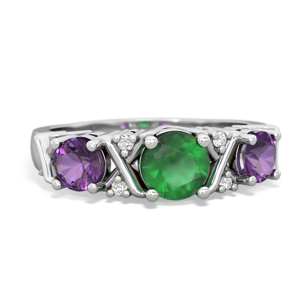 Emerald Hugs And Kisses 14K White Gold ring R5016