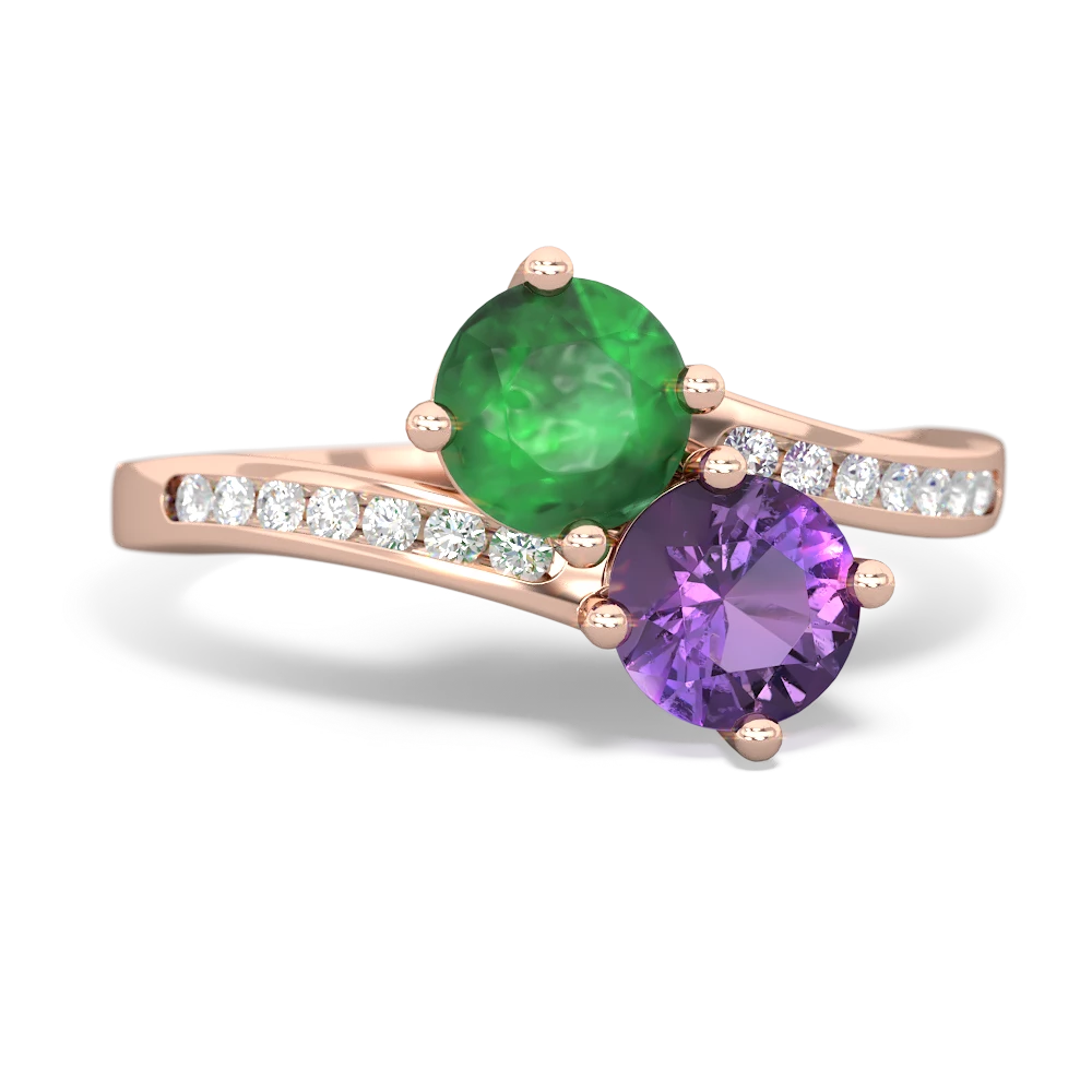 Emerald Channel Set Two Stone 14K Rose Gold ring R5303