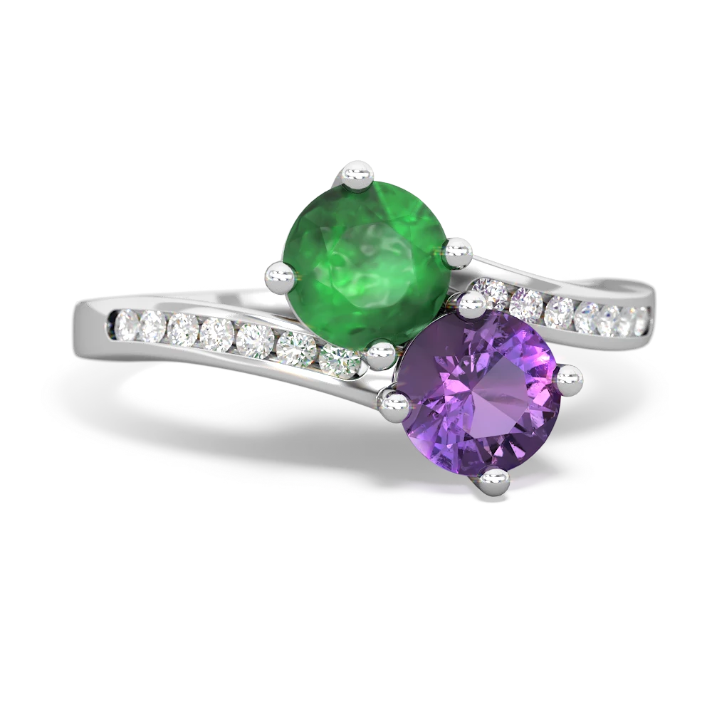 Emerald Channel Set Two Stone 14K White Gold ring R5303