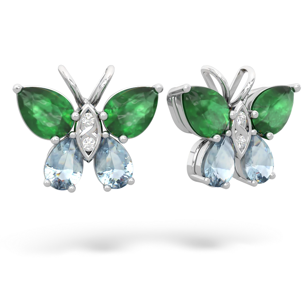 Emerald Butterfly 14K White Gold earrings E2215