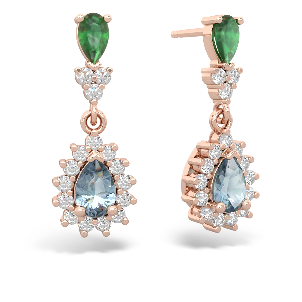 Emerald Halo Pear Dangle 14K Rose Gold earrings E1882