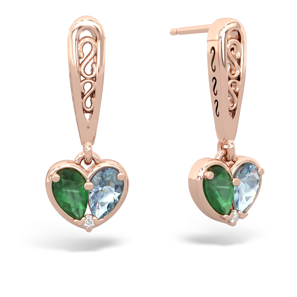 Emerald Filligree Heart 14K Rose Gold earrings E5070