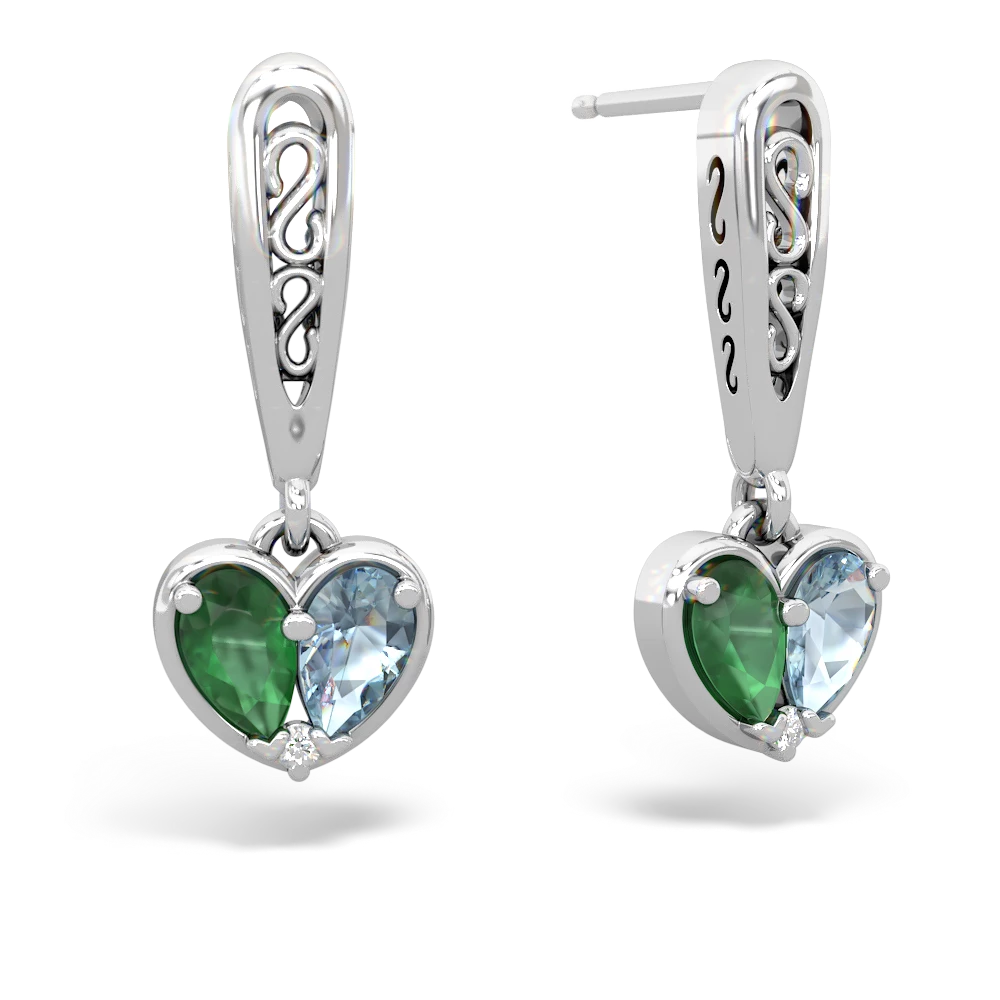 Emerald Filligree Heart 14K White Gold earrings E5070