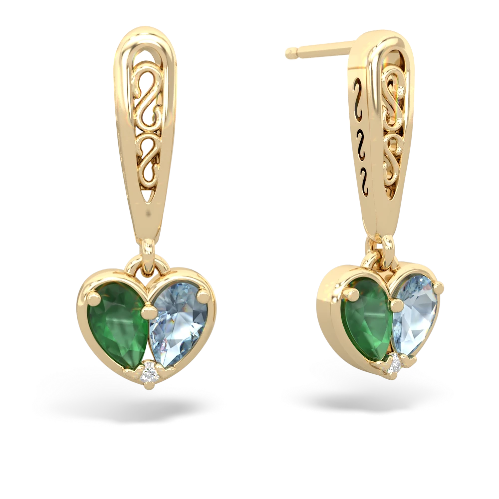 Emerald Filligree Heart 14K Yellow Gold earrings E5070