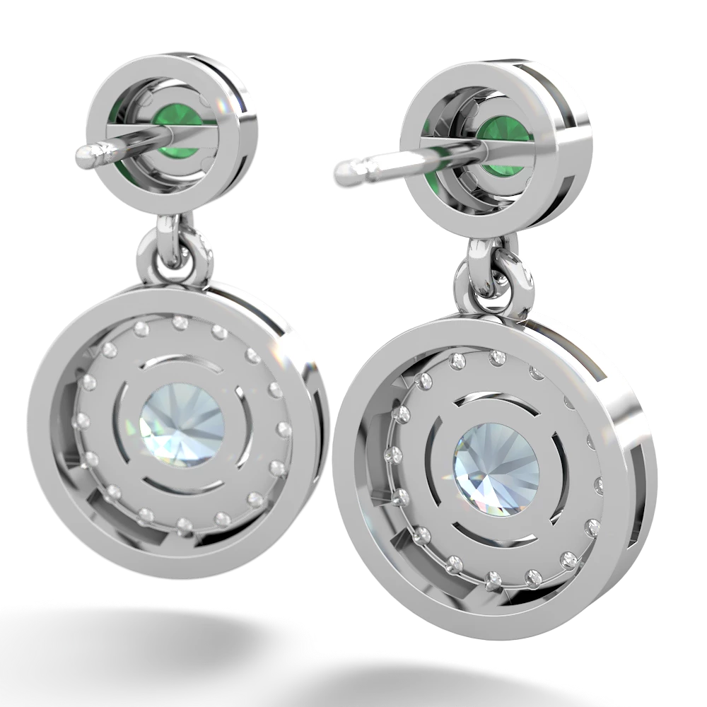 Emerald Halo Dangle 14K White Gold earrings E5319