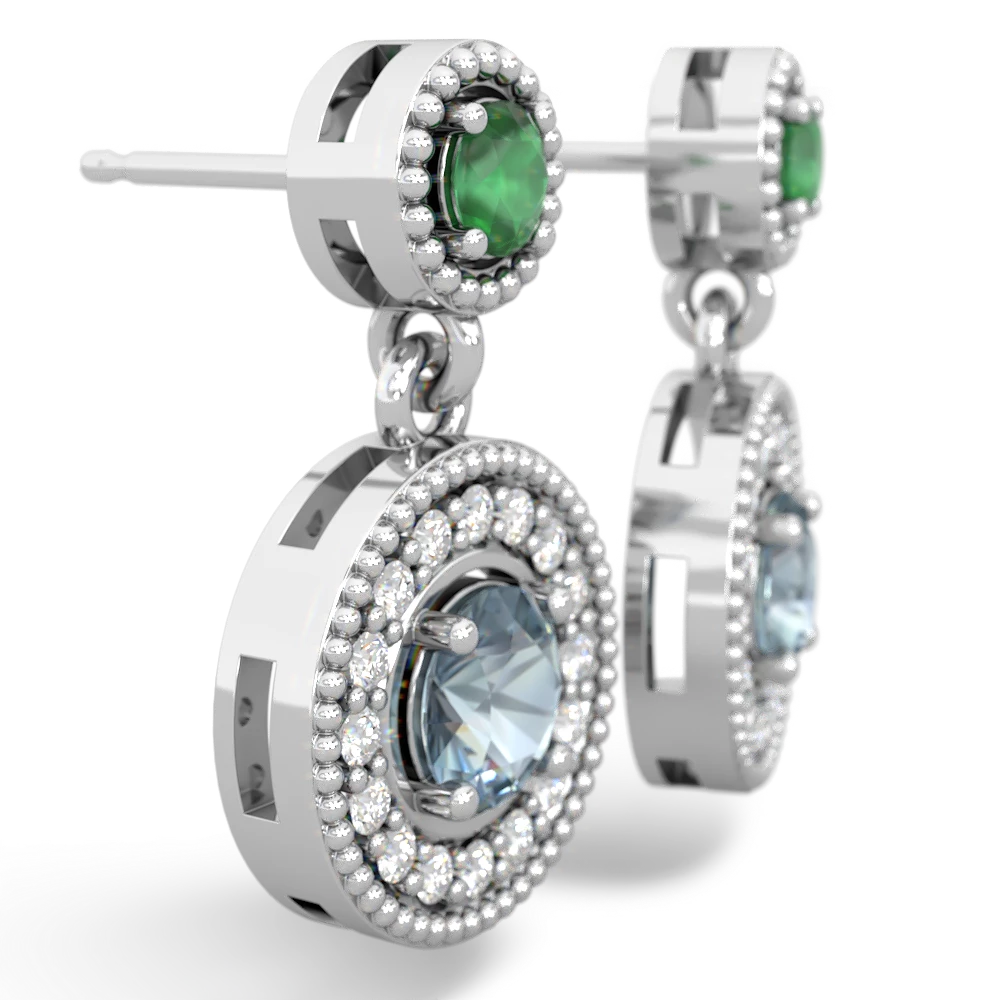 Emerald Halo Dangle 14K White Gold earrings E5319