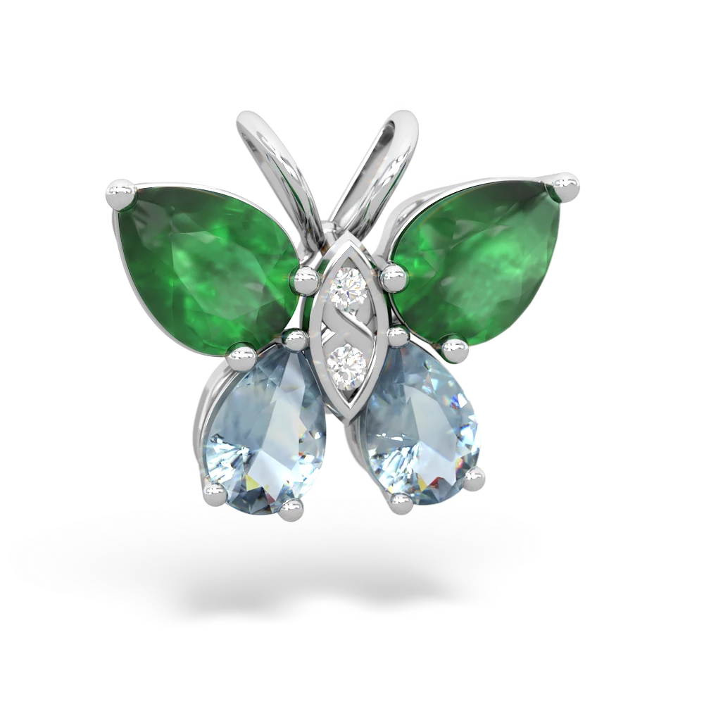 Emerald Butterfly 14K White Gold pendant P2215