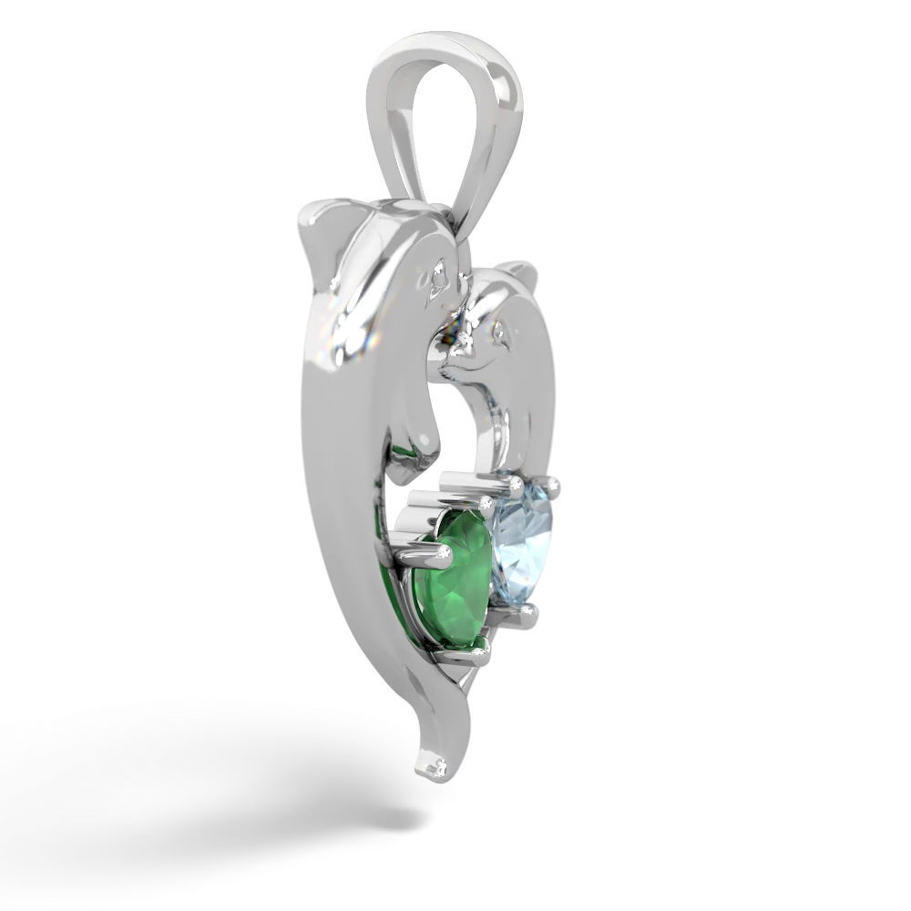 Emerald Dolphin Heart 14K White Gold pendant P5820