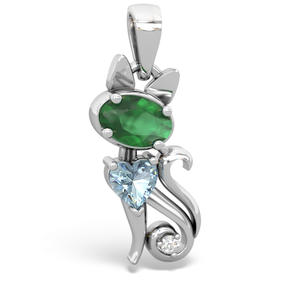 Emerald Kitten 14K White Gold pendant P5780