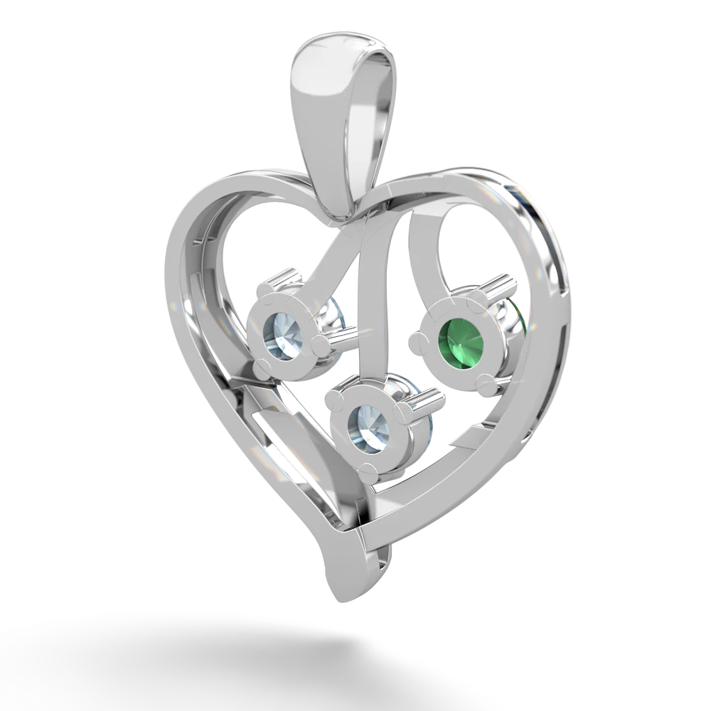 Emerald Glowing Heart 14K White Gold pendant P2233