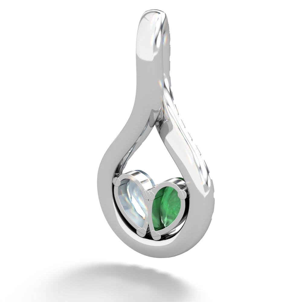 Emerald Pave Twist 'One Heart' 14K White Gold pendant P5360