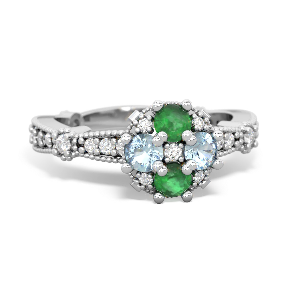 Emerald Sparkling Tiara Cluster 14K White Gold ring R26293RD