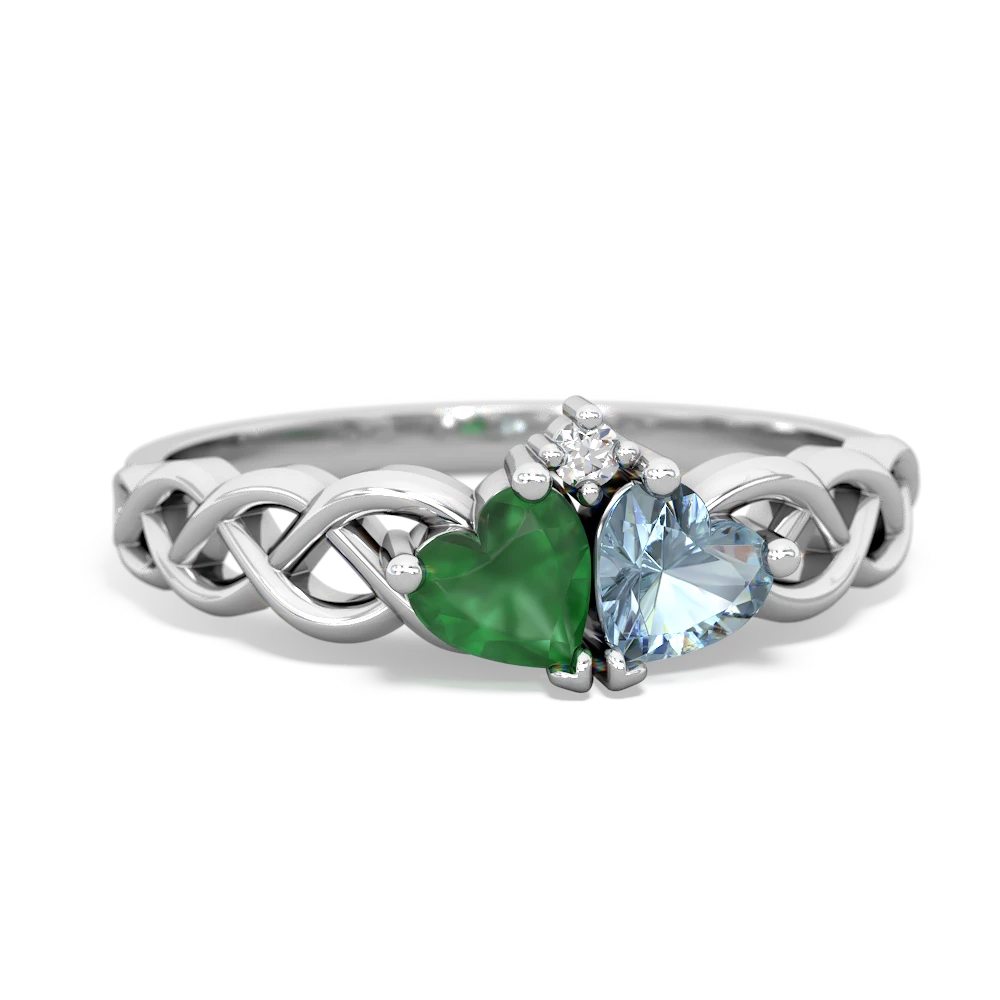 Emerald Heart To Heart Braid 14K White Gold ring R5870
