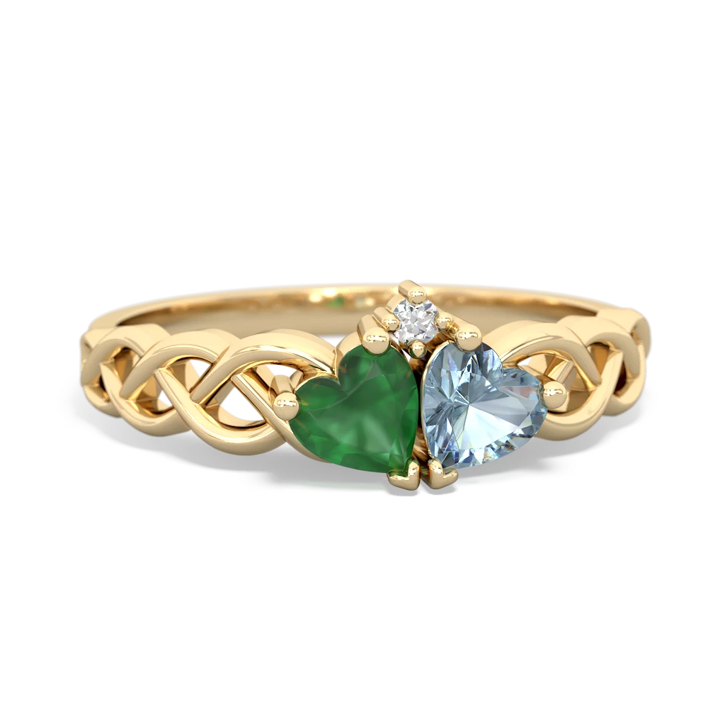 Emerald Heart To Heart Braid 14K Yellow Gold ring R5870