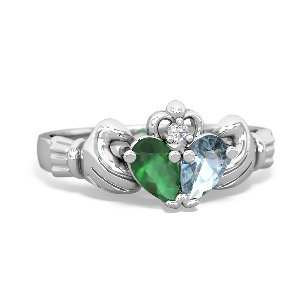 Emerald 'Our Heart' Claddagh 14K White Gold ring R2388