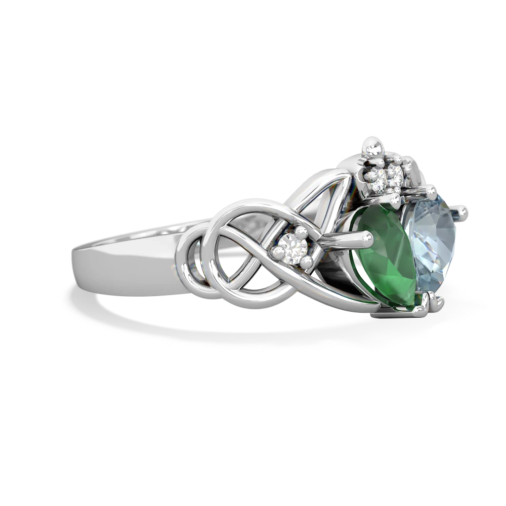 Emerald 'One Heart' Celtic Knot Claddagh 14K White Gold ring R5322