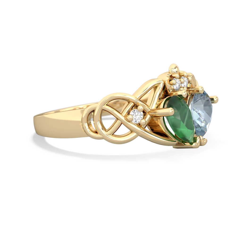Emerald 'One Heart' Celtic Knot Claddagh 14K Yellow Gold ring R5322