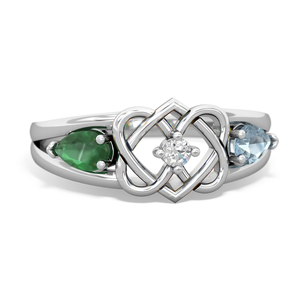 Emerald Hearts Intertwined 14K White Gold ring R5880