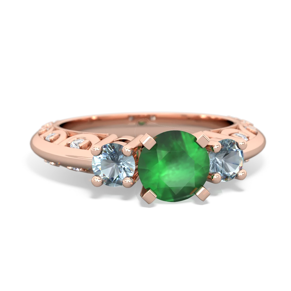 Emerald Art Deco Eternal Embrace Engagement 14K Rose Gold ring C2003