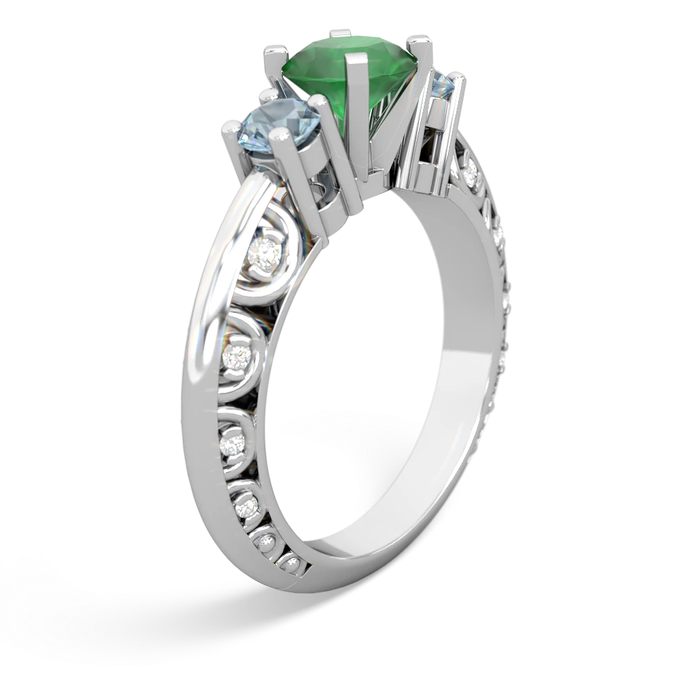 Emerald Art Deco Eternal Embrace Engagement 14K White Gold ring C2003