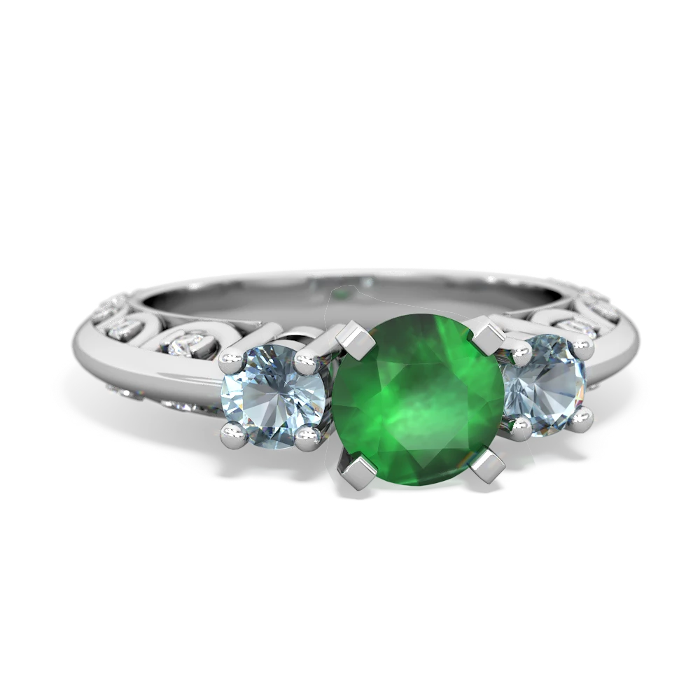 Emerald Art Deco Eternal Embrace Engagement 14K White Gold ring C2003