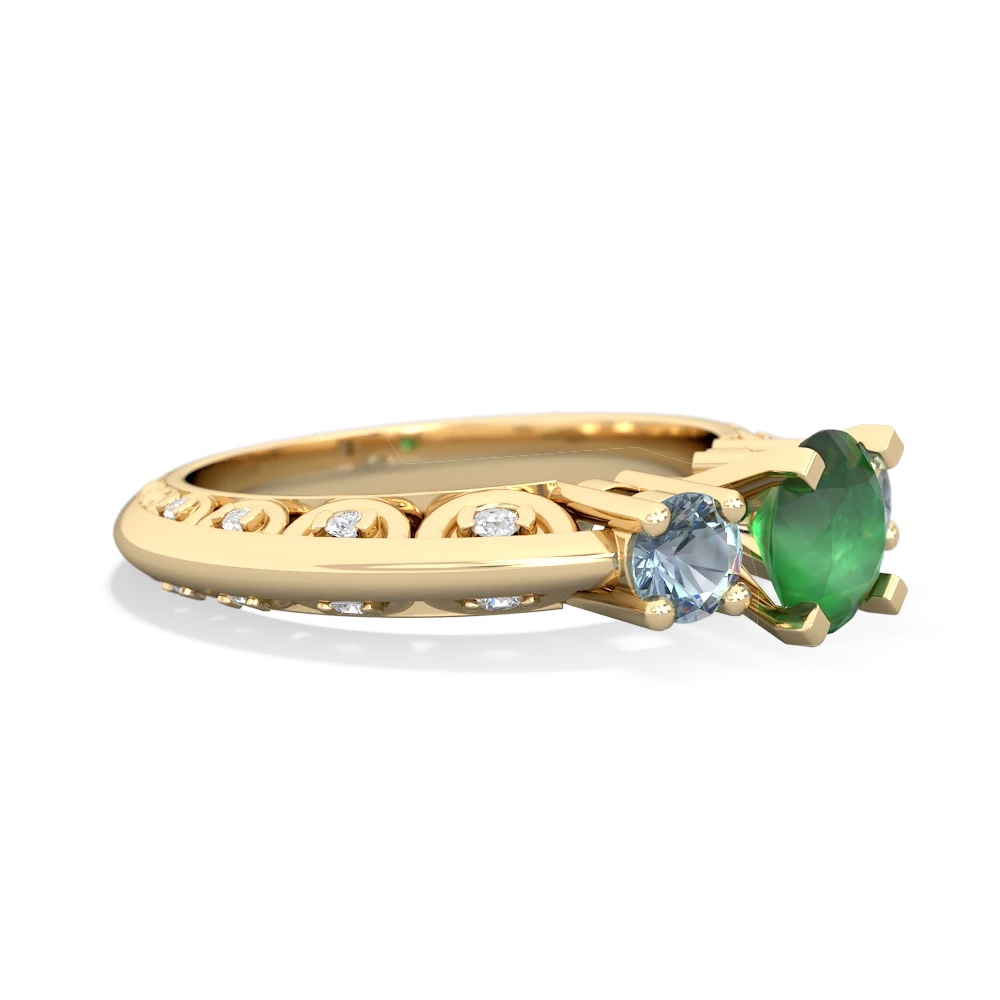 Emerald Art Deco Eternal Embrace Engagement 14K Yellow Gold ring C2003