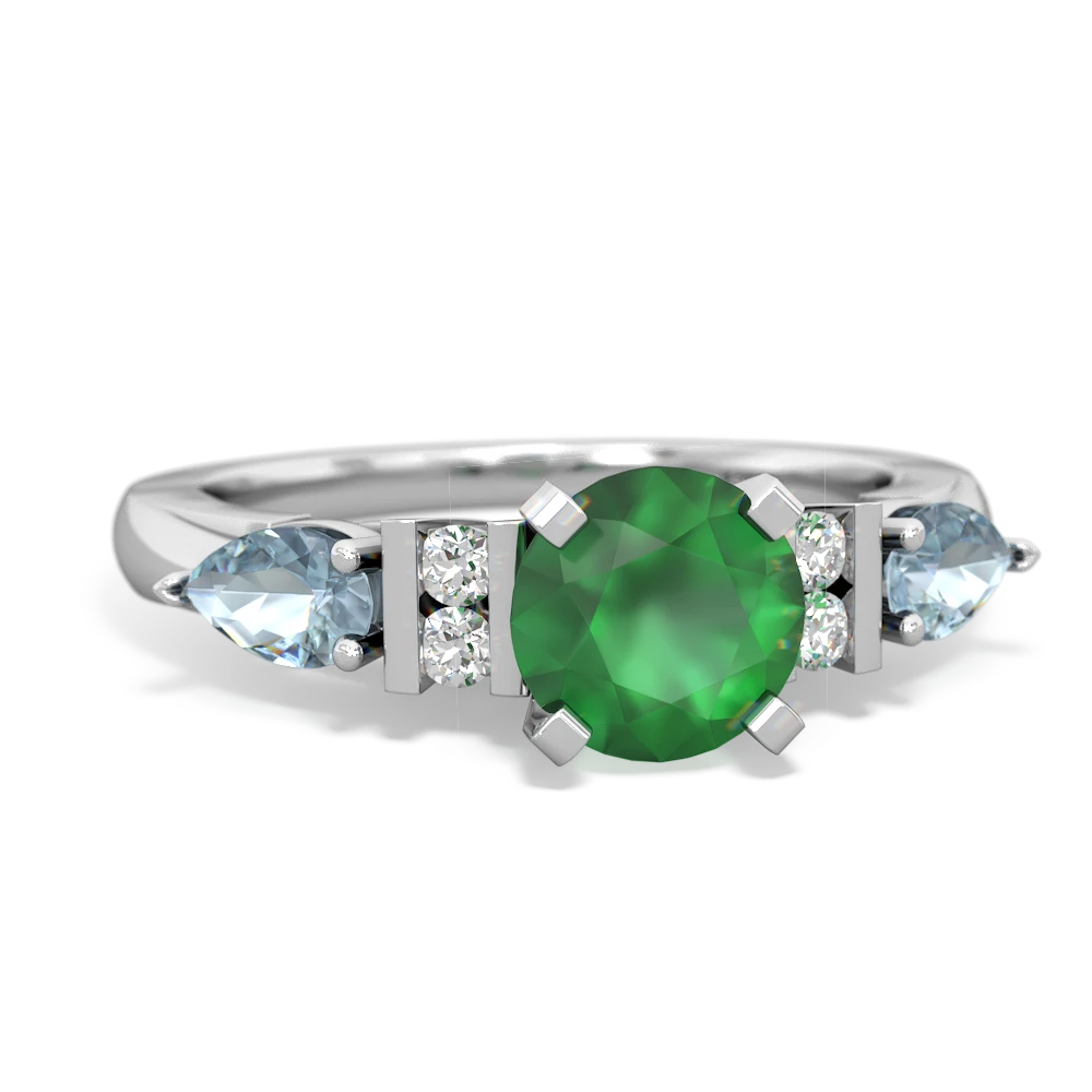 Emerald 6Mm Round Eternal Embrace Engagement 14K White Gold ring R2005