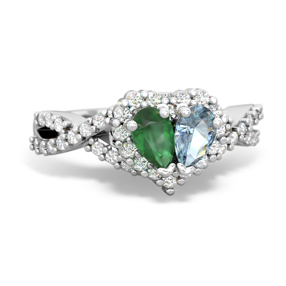 Emerald Diamond Twist 'One Heart' 14K White Gold ring R2640HRT