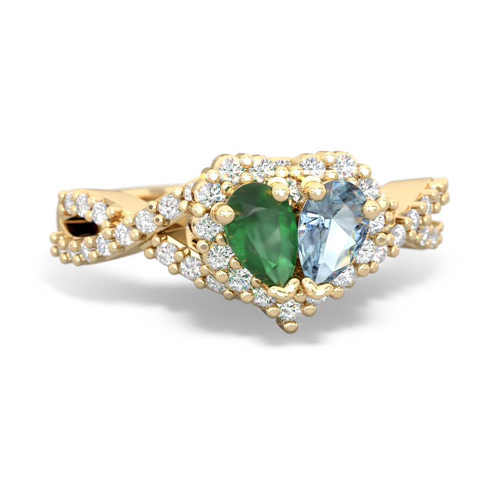 Emerald Diamond Twist 'One Heart' 14K Yellow Gold ring R2640HRT