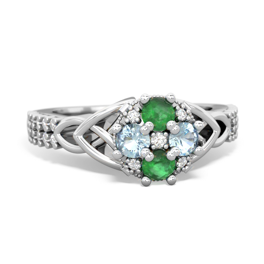 Emerald Celtic Knot Cluster Engagement 14K White Gold ring R26443RD