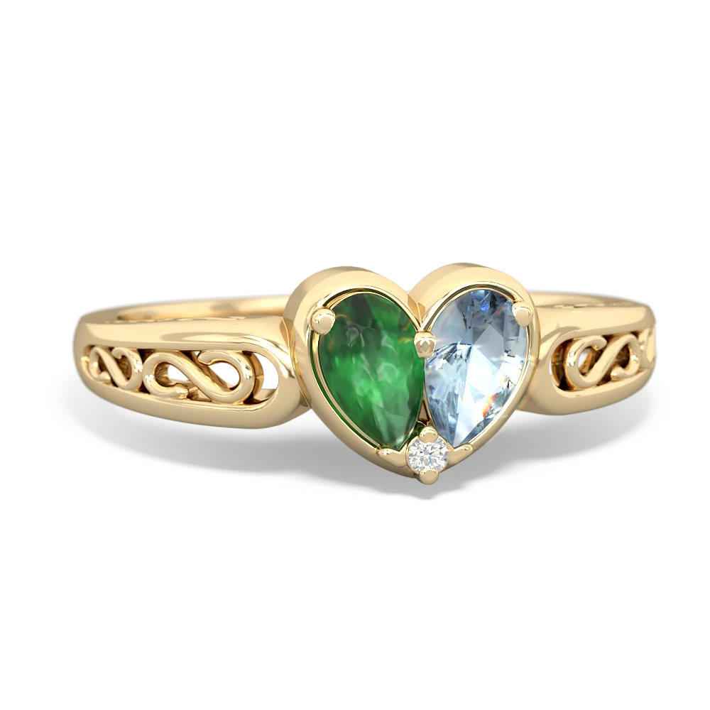 Emerald Filligree 'One Heart' 14K Yellow Gold ring R5070