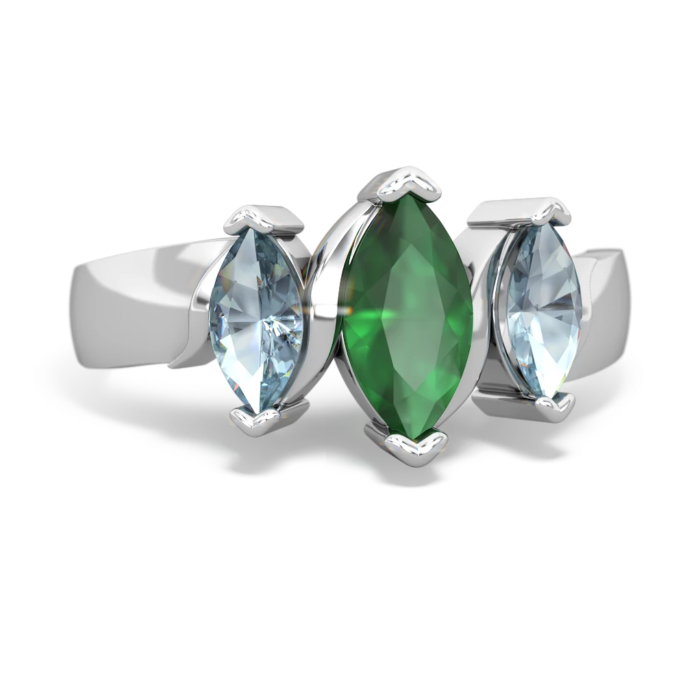 Emerald Three Peeks 14K White Gold ring R2433