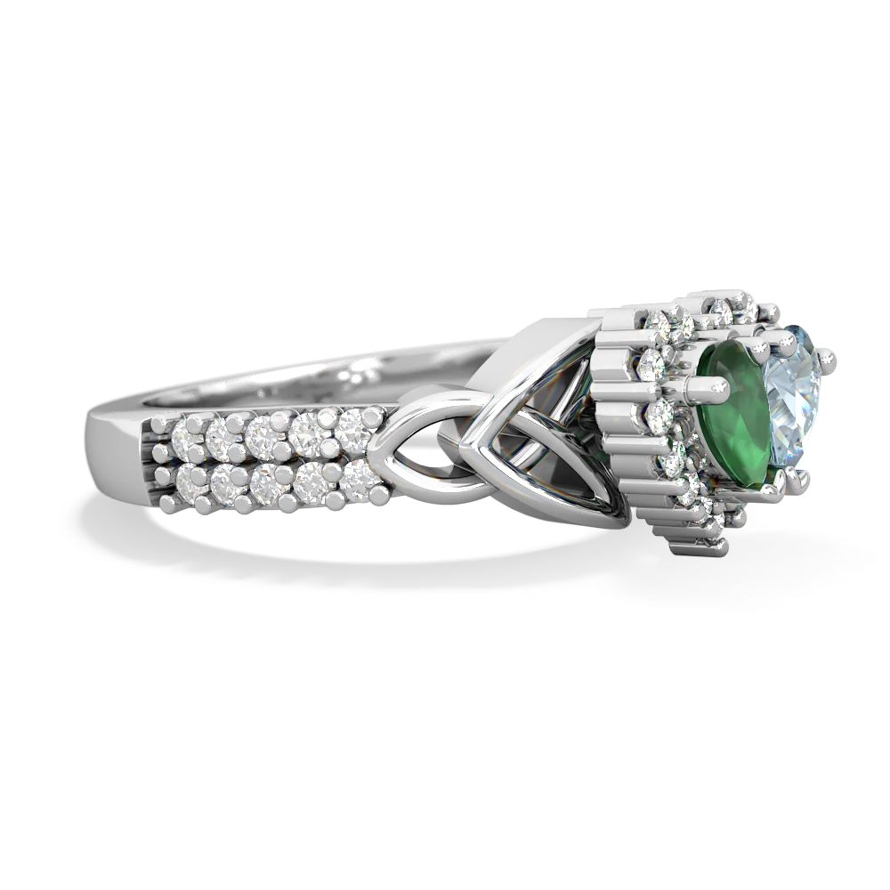 Emerald Celtic Knot Two Hearts As One 14K White Gold ring R2644HRT