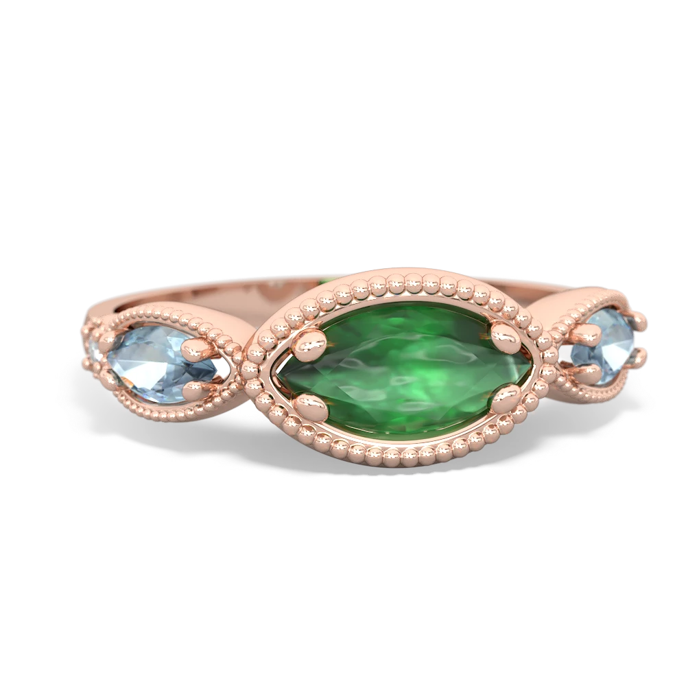 Emerald Milgrain Marquise 14K Rose Gold ring R5700